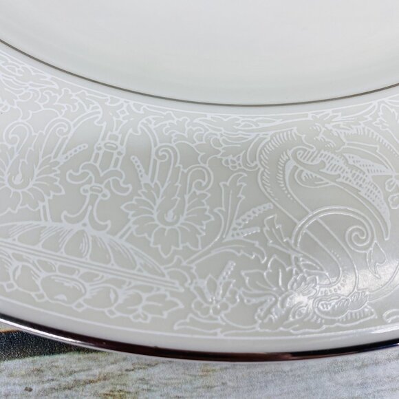 American Manor China CHANTILLY Cream Flowers Platinum Trim Dinner Plates Set 3 - Picture 12 of 15